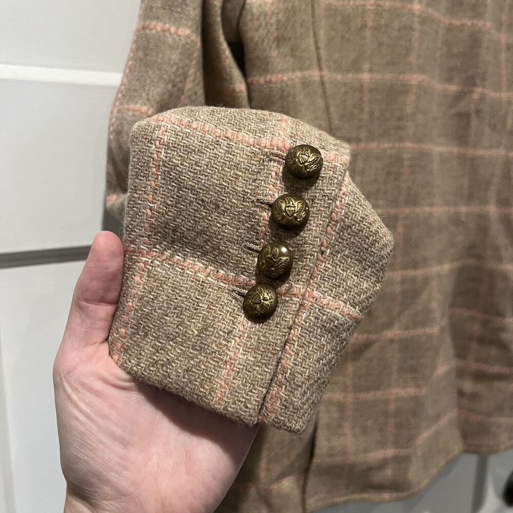 Smythe Virgin Wool Tan & Pink Plaid Print Blazer Women's Size 8 - Picture 7 of 10